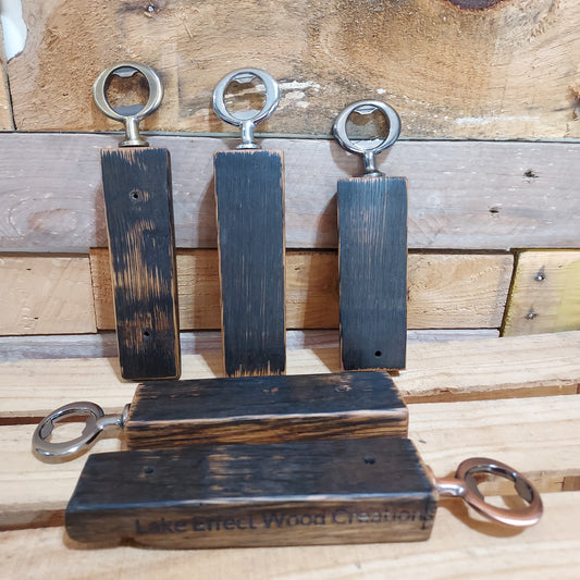 Whiskey barrel stave bottle opener