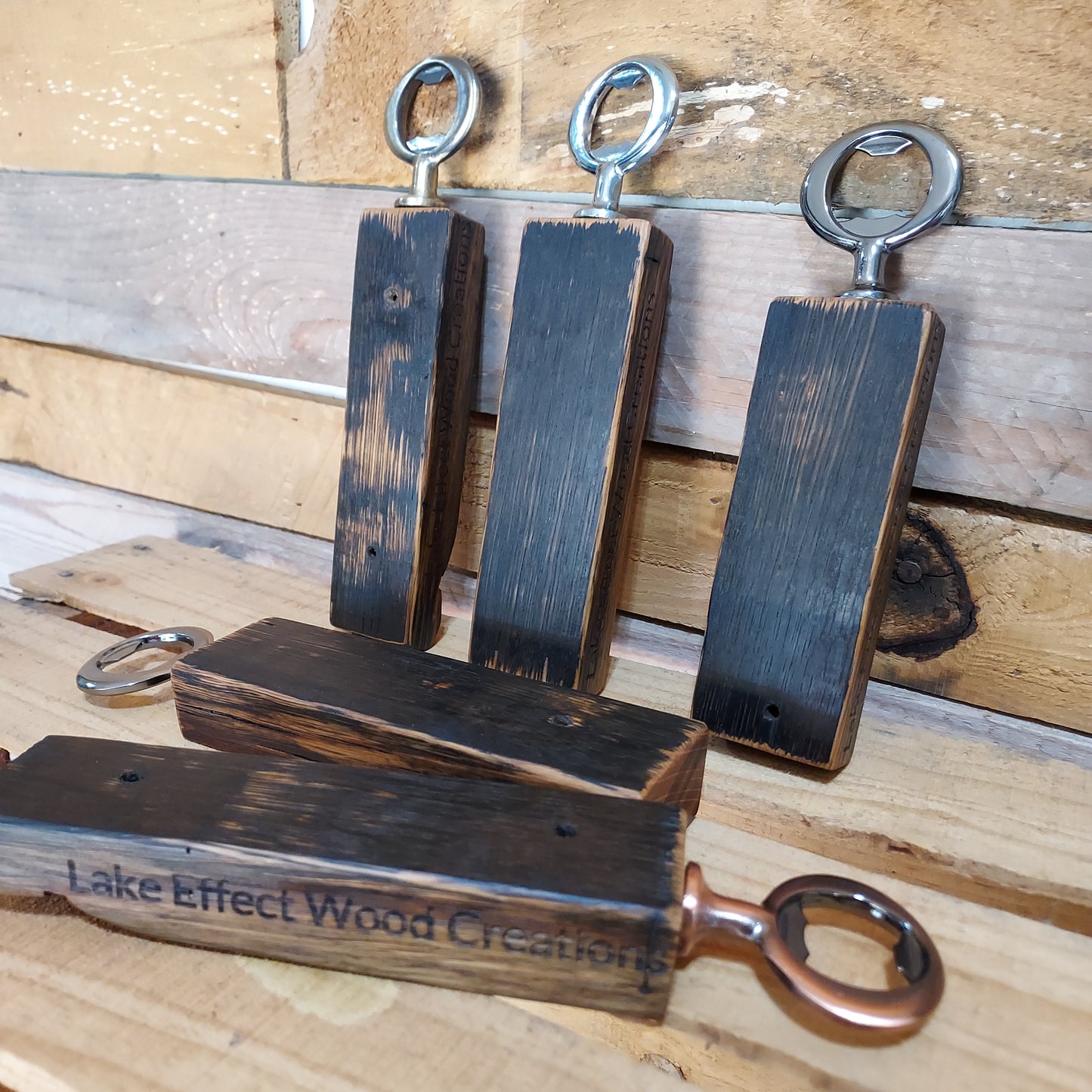 Whiskey barrel stave bottle opener